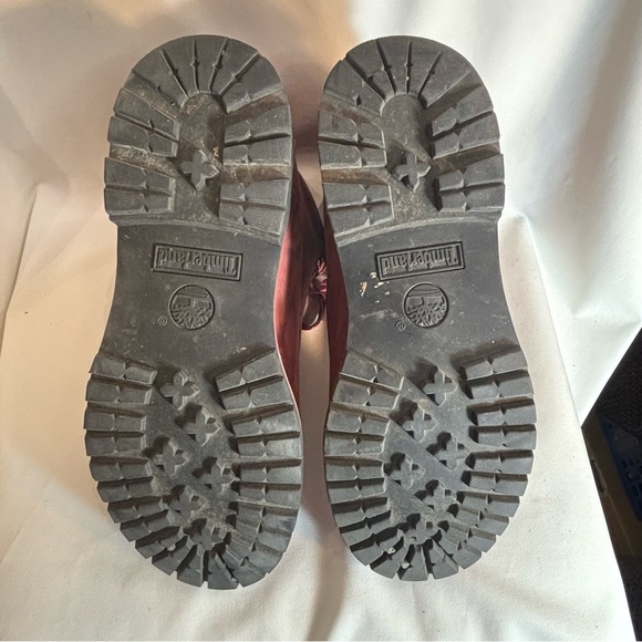 TIMBERLAND Sz 9.5 Red Leather Lace Up Boots With Satin Laces Chunky Soles - Picture 8 of 13